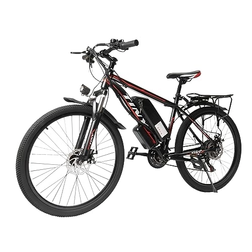 Elektrofahrräder : E Bike Elektrofahrrad 26 Zoll E-Mountainbike 25km / h 21 Gang Elektrisches Fahrrad für Männer und Frauen, Rot, Schwarz