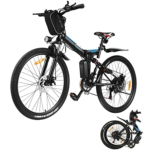 Elektrofahrräder : E-Bike / Elektrofahrrad / E-Mountainbike, 26 Zoll Erwachsene Faltbar E-Klapprad mit doppelten Stoßdämpfung Pedelec mit Abnehmbare 36V / 8Ah Batterie (Blau Schwarz, 26 Zoll)