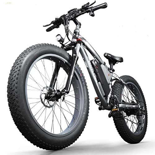 Elektrofahrräder : E-Bike Elektrofahrrad Mountainbike Aluminium E-Bike 26 Zoll 4" Chaoyang fette Reifen Dual Scheibenbremsen Aufhängung Gabel 48V Hochgeschwindigkeitsmotor (Grey)