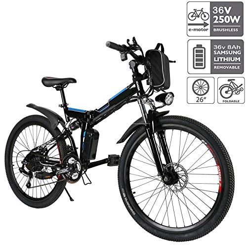 Elektrofahrräder : E-Bike Faltbares Elektrofahrrad Mountainbike 26 Zoll Elektrofahrrad 350W Elektrisches Fahrrad mit Shimano 21-Gang-gänge Abnehmbare 36V / 8Ah Batterie (Schwarz)