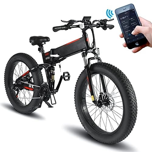 Elektrofahrräder : E Bike mit Fat Tire, Elektrisches Mountainbike, 20 x 4, 0 cm Elektrofahrrad Abnehmbarer Lithium-Akku, 48V 15, 6Ah, Shimano 7 Geschwindigkeiten, Doppelte Stoßdämpfung, Fat Bike für Männer für Erwachsene