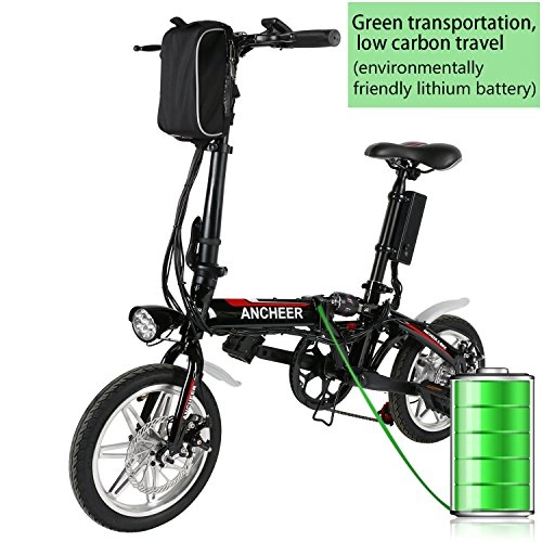 Elektrofahrräder : E-Bike Mountainbike, 14 Zoll Folding Elektro-Fahrrad 36V 250W Lithium-Ionen-Akku E-MTB E-Bike Pedelec Citybike Anti-Shock Unisex Fahrrad (Schwarz)