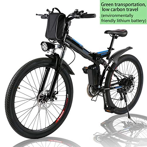 Elektrofahrräder : E-Bike Mountainbike, 250W, 36V, Rücken 7-Gang Getriebesystem Faltrad Fahrrad, Große Kapazität Pedelec mit Lithium-Akku und Ladegerät (Schwarz-26''-Upgrade)
