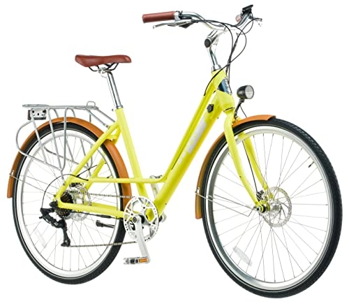 Elektrofahrräder : EBFEC E-Bike 28 Zoll Damen City Fahrrad Pedelec, 7 Gang Aluminium Elektro Rad mit Scheibenbremse 250W Motor, Gelb