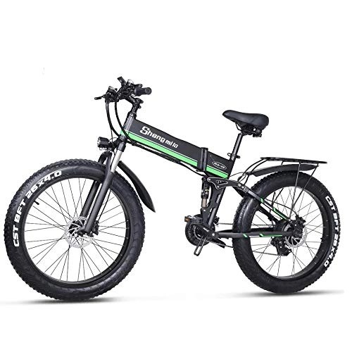 Elektrofahrräder : Electric Bicycle 1000W Elektrofahrrad kann Mountainbike, Lithium-Batterie-Boost von Fat Tire Intelligent Battery Car Falten Elektrisch Fahrrad / Grün / 110×186cm