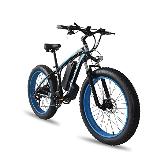 Elektrofahrräder : Electric Bicycle Ebike Mountain Bike, 26 Inch Fat Tire Electric Bicycle with 48 V 18 Ah / Lithium Battery and Shimano 21 Speed (blau)