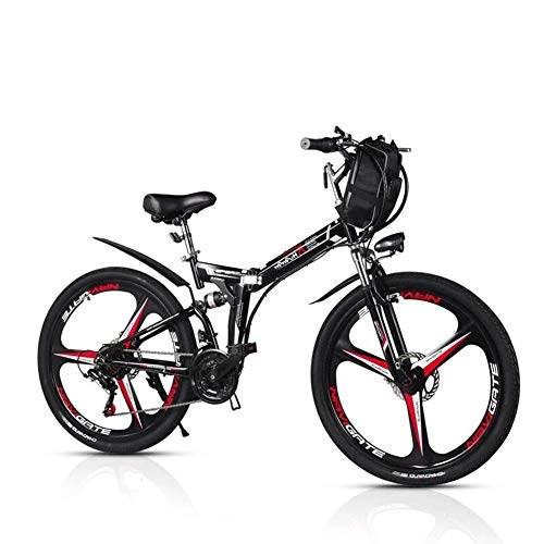 Elektrofahrräder : Elektrische Fahrräder Faltbare Mountainbikes 48V 350W Erwachsene 7 Geschwindigkeiten Doppelstoßdämpfer mit 26 Zoll Reifen Scheibenbremse und Vollfederung Gabel Geschwindigkeit bis zu 40 km / h, Schwarz