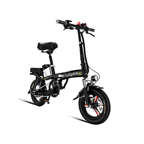 Elektrofahrräder : Elektrische Fahrräder Faltbare tragbare Fahrräder Abnehmbare Lithiumbatterie 48 V 400 W Erwachsene Doppelstoßdämpfer Fahrräder mit 14 Zoll Reifen Scheibenbremse und Vollfedergabel, Schwarz, 40to80KM