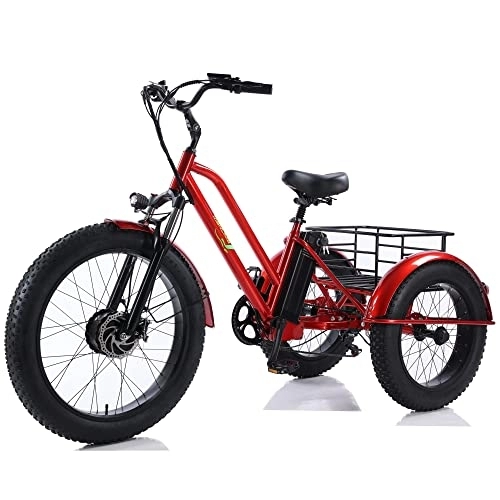 Elektrofahrräder : Elektrisches Dreirad für Erwachsene, 48V12AH Abnehmbare Batterie, 7-Gang-3-Rad-Herren- und Frauenfett-Reifen-Elektrofahrrad, Heckkorb mit großer Kapazität, geeignet zum Einkaufen und Wandern geeignet