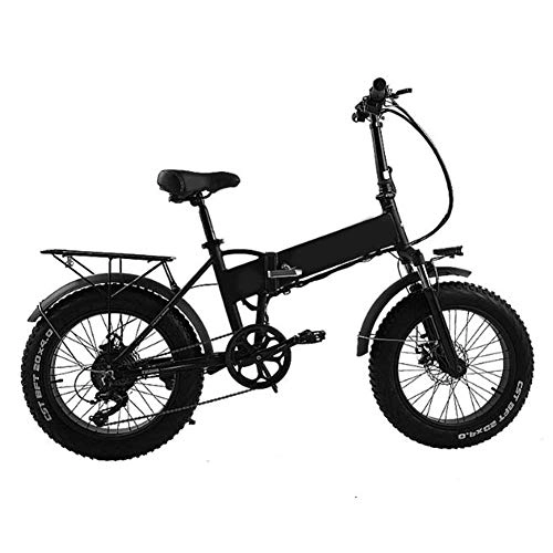 Elektrofahrräder : Elektrisches Fahrrad für Erwachsene 48v 500w 20inch Folding Fat Tire Bike Abnehmbare Lithium-Batterie-elektrische bicycle Professional 7 Geschwindigkeit Erwachsener Full Suspension E-bike, Schwarz