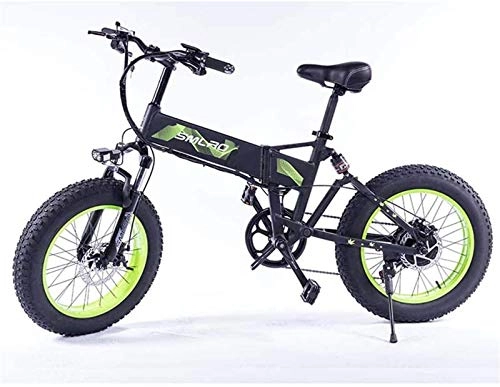 Elektrofahrräder : Elektrisches Mountainbike, Elektro-Fahrrad Folding Schnee Lithium-Batterie-Breitreifen elektrisches Fahrrad Erwachsene Pendler Fitness Aluminiumlegierung 350W , Fahrrad ( Color : Green , Size : 48V )