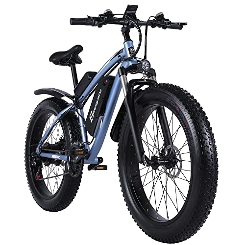 Elektrofahrräder : Elektrisches Mountainbike Fat Bike, 26 x 4, 0 Zoll, für Erwachsene, Herren, Damen (blau)
