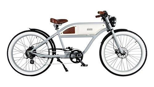 Elektrofahrräder : Elektro Cruiser im Vintage Style E-Bike Fahrrad Greaser grey-white