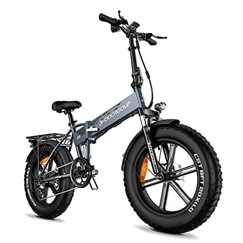 Elektrofahrräder : Elektro Fahrrad für Erwachsene - Dicke Reifen Verstellbarer Sattel & Dualbremsen 48V 12AH herausnehmbare Batterie bürstenloser Motor 7-Gänge, 50+ Km / h 5 Betriebsmodi DOCROOUP DS2(Grau)