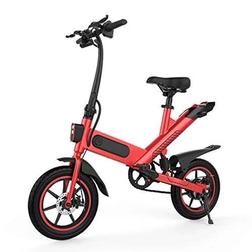 Elektrofahrräder : Elektrofahrrad, 14 Zoll E-Bike Elektro Klappfahrrad für Erwachsene City Pendler Ebike Klapprad Elektrisches Fahrrad mit 36V / 6, 0Ah Akku - 25 km / h - LCD Bildschirm (Y1-14 Rot)