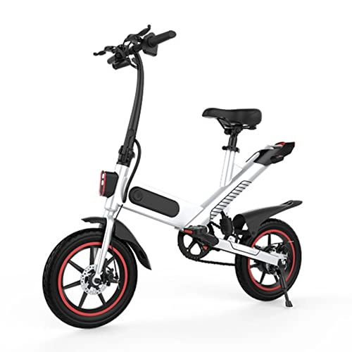 Elektrofahrräder : Elektrofahrrad, 14 Zoll E-Bike Elektro Klappfahrrad für Erwachsene City Pendler Ebike Klapprad Elektrisches Fahrrad mit 36V / 6, 0Ah Akku - 25 km / h - LCD Bildschirm (Y1-14 Weiß)