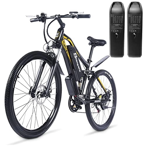 Elektrofahrräder : Elektrofahrrad 27, 5 Zoll mit zwei 48 V / 17 Ah abnehmbaren Lithium-Akkus, Vollfederung, Shimano 7-Gang-City-E-Bike GUNAI M60
