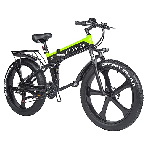 Elektrofahrräder : Elektrofahrrad E-Bike klapprad 26 Zoll 21-Gang Doppelbatterie 12.8Ah Akku E-Mountainbike (Schwarz Grün)