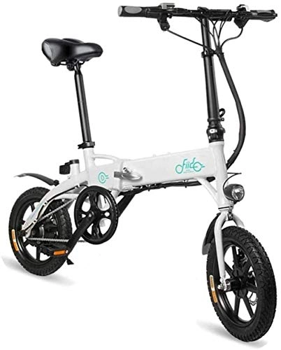 Elektrofahrräder : Elektrofahrrad Faltbares E-Bike 250W 36V 10.4Ah Lithium-Batterie 14-Zoll-Räder LED Batterie Licht Stiller Motor bewegliches leichte elektrisches Fahrrad for Erwachsene (Color : White)