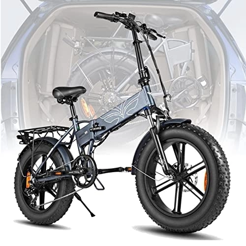 Elektrofahrräder : Elektrofahrrad for Erwachsene, 20 Zoll, Elektrofahrräder mit Fetten Reifen, Zusammenklappbares E-Bike, Abnehmbare 48-V-13-a-lithiumbatterie, Bis Zu 28 Km / h, Shimano 7-Gang (Color : Gray)
