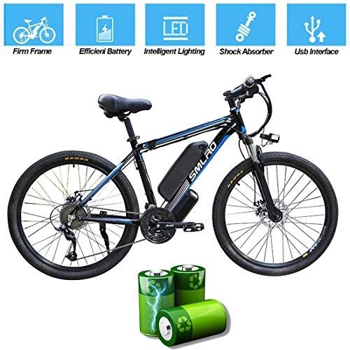 Elektrofahrräder : Elektrofahrrad für Erwachsene, elektrisches Mountainbike, abnehmbares 26-Zoll-360-W-Ebike-Fahrrad aus Aluminiumlegierung, 48-V / 10-Ah-Lithium-Ionen-Batterie für das Radfahren im Freien, Black blue