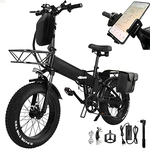 Elektrofahrräder : Elektrofahrrad für Erwachsene mit großem Reifen 20"* 4" Mountainbike Fat Bike, Elektro-Faltfahrrad mit starkem Motor Herausnehmbare Batterie 48V 15Ah Shimano 7 Gang