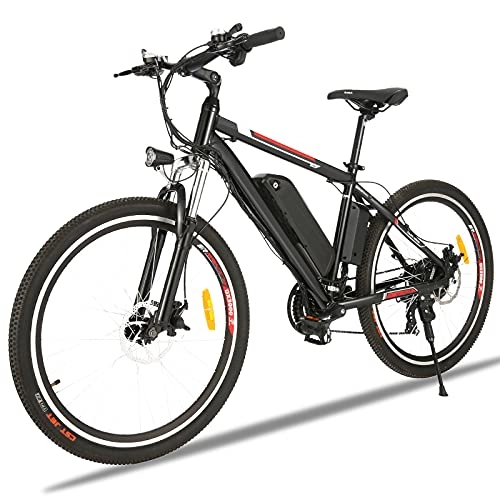 Elektrofahrräder : Elektrofahrrad für Herren und Damen 26" Ebike Mountainbike mit Abnehmbare 36V 12.5Ah Batterie und Shimano 21-Gang / Höchstgeschwindigkeit 28km / h (Schwarz Rot A)