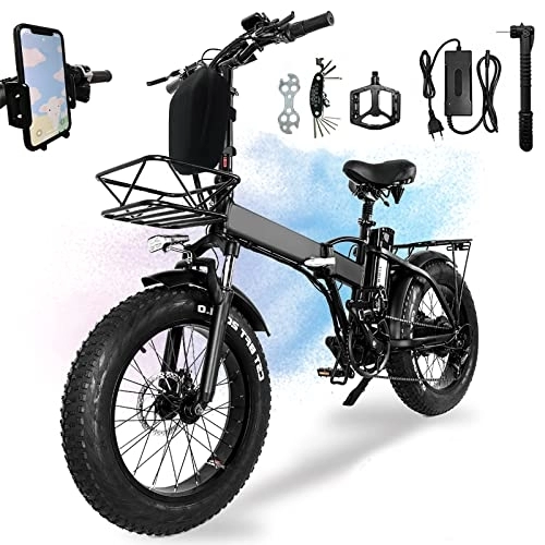 Elektrofahrräder : Elektrofahrrad Klapprad Großer Reifen 20"* 4" Mountainbike Fat Bike, Adult City Bike mit Leistungsstarker Motor Akku 48V 15Ah Shimano 7-Gang