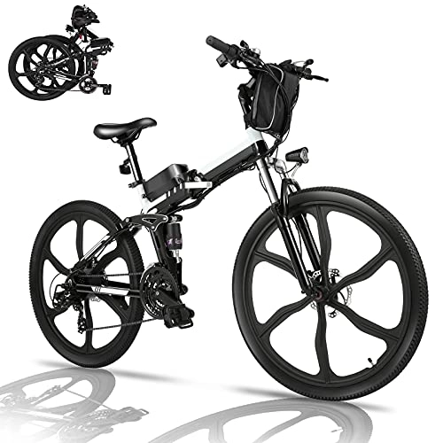 Elektrofahrräder : Elektrofahrrad Mountainbike, 26 Zoll Faltbares E-Bike mit Motor 36V 8Ah Abnehmbarer Batterie, Shimano 21-Gang-Getriebe, Elektrisches Fahrrad (Schwarz_1)