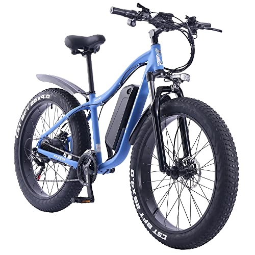 Elektrofahrräder : Elektrofahrrad MTB Mountainbike E-Bike für Herren Damen, 26 x 4, 0 Zoll, Fat Bike 48 V, 16 Ah, hochwertiger Akku (blau)