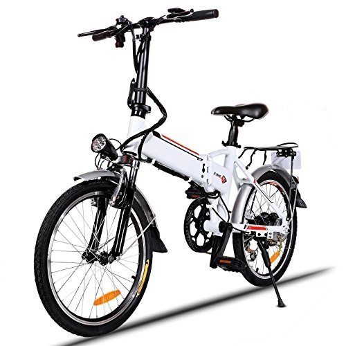 Elektrofahrräder : Elektrofahrräder 36V 8AH Lithium Batterie Faltrad MTB Mountainbike E-Bike 7 Speed Fahrrad Intelligence Elektrofahrrad (Weiß, 20 Zoll)