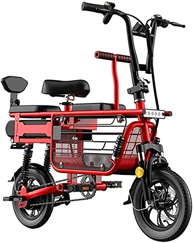 Elektrofahrräder : Elektrofahrräder Elektrisches Fahrrad für Erwachsene 3Seater Elektrische Fahrrad-Roller 48V Lithiumbatterie mit Kindersitz Aufbewahrungskorb 12inch Explosionssichere Reifen LCD-Anzeige für Senioren Ei