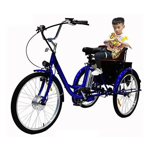 Elektrofahrräder : Erwachsenes Dreirad elektrisch 3-Rad mit Sitz + Korb Lithiumbatterie älteres Dreirad 24 Zoll Roller 36V12AH bürstenloser Motor Einkaufen, Kinder abholen Eltern(Blue)