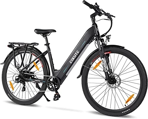 Elektrofahrräder : ESKUTE E-Bike Polluno mit 36V 14.5Ah Samsung-Zellen Akku E-Bike Tiefeinsteiger bis zu 100km Lange Range Elektrofahrrad 28 Zoll Pedelec 250W BAFANG Heckmotor E-Citybike Hollandrad