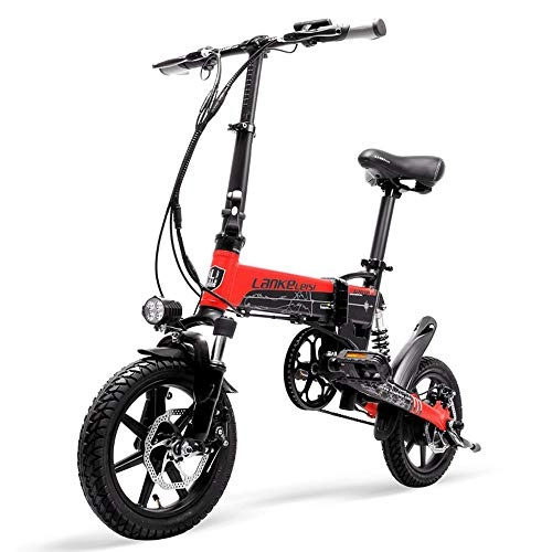 Elektrofahrräder : Europäische Qualitätsstufe 14" Zoll Beweglichen Folding Elektro-Fahrrad Mini E-Bike Mit Abnehmbarer Lithium-Batterie, Black red