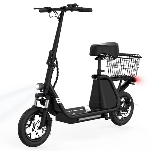 Elektrofahrräder : EVERCROSS ES2 Electric Bike，Elektroroller Erwachsene mit 36V 10.4Ah Batterie E-Scooter leicht faltbar für 12-Zoll-Pneumatikreifen und Einkaufskorb