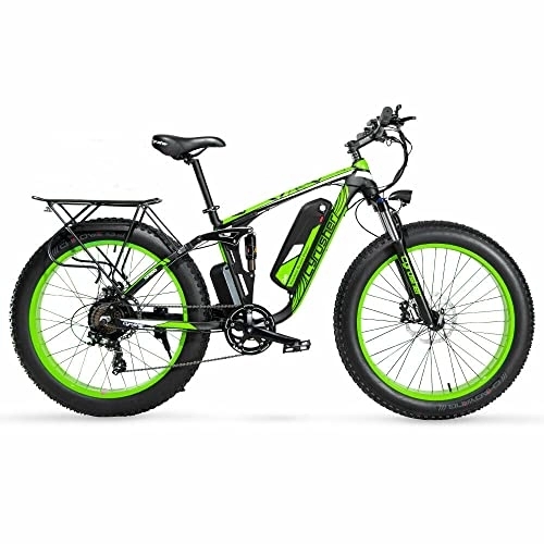 Elektrofahrräder : Extrbici Elektrische Fahrräder Mountainbike 48V Elektro-Mountainbike Vollständig Gedämpft Wird mit Gepäckträgertasche Geliefert XF800(Green)