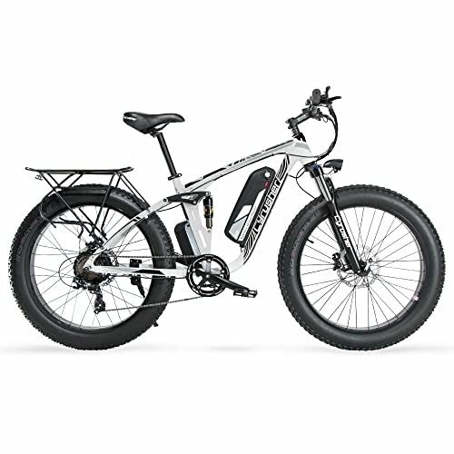 Elektrofahrräder : Extrbici Elektrische Fahrräder Mountainbike 48V Elektro-Mountainbike Vollständig Gedämpft Wird mit Gepäckträgertasche Geliefert XF800(White)