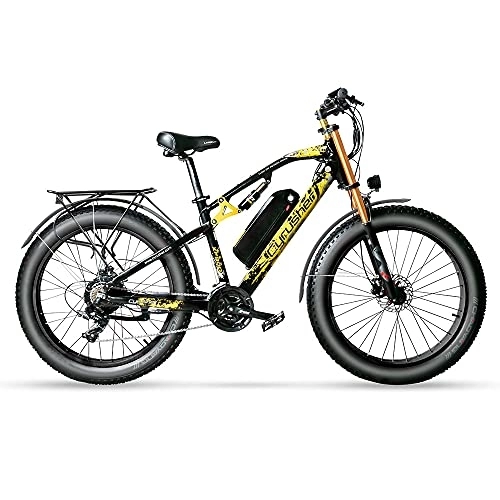 Elektrofahrräder : Extrbici Mountainbike Elektro für Männer und Frauen Fat Reifen Vollfahrbar Batterie Lithium Jon mit Unterkapazität 48V 17AH XF900 Gelb