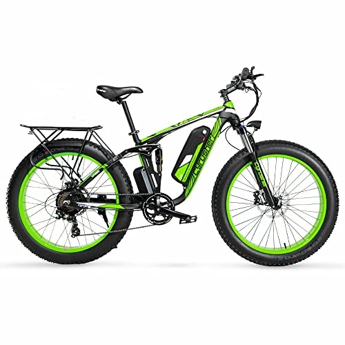 Elektrofahrräder : Extrbici XF800 Mountainbike 48V Elektro-Mountainbike Vollständig gedämpft Wird mit Gepäckträgertasche geliefert(Green)