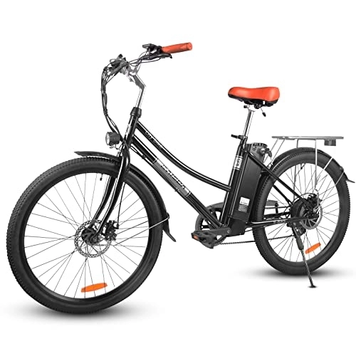 Elektrofahrräder : F-wheel E-Bike Damen - 26” City Elektrofahrrad für Erwachsene, 360WH Commute Elektrisches Fahrrad Mit Herausnehmbarer 36V / 10Ah Lithium-Batterie und Shimano 7-Gang (Black)
