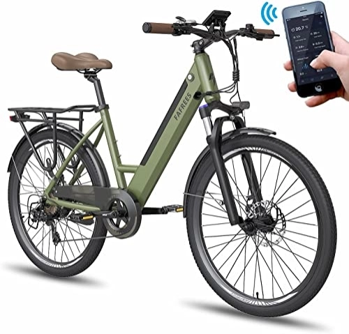 Elektrofahrräder : Fafrees 26'' Elektrofahrrad für Erwachsene, F26 Pro City E-Bike mit 36V 10AH Wechselakku, Damenfahrrad mit Intelligent App, Shimano 7S Mountainbike für Herren, 120kg (Grün)