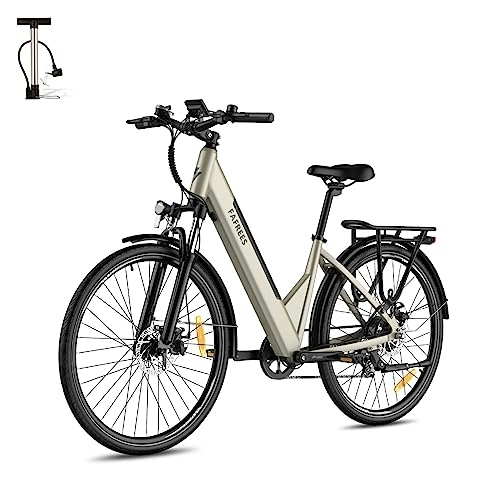 Elektrofahrräder : Fafrees F28 Pro e Bike mit APP, Elektrofahrrad 27.5 Zoll, pedelec ebike Herren 36V 14.5Ah Akku, E-Fahrrad Damen 250W 25km / h, Shimano 7s Trekkingrad City ebike für Erwachsene (Gold)