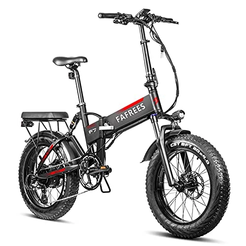 Elektrofahrräder : Fafrees Faltbares Elektrofahrrad 750W 48V 13.6Ah Abnehmbarer Akku Elektrisches Strand-Schneefahrrad für Erwachsene, Shimano 7-Gang-Vollfederungsgetriebe