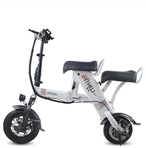 Elektrofahrräder : Faltbare Elektrische Fahrradräder Faltbares Leichtes Elektrisches Fahrrad 12 Zoll 500 W 36 V Weiß / Schwarz, Whitetwoseat10ah