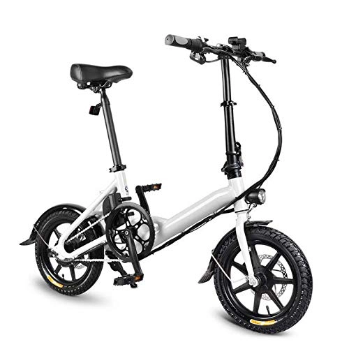 Elektrofahrräder : Faltbare Elektrofahrräder für Erwachsene Komfortfahrräder Hybrid-Liegeräder / Rennräder 14 Zoll, 5, 2 Ah Lithiumbatterie, Aluminiumlegierung, Scheibenbremse, Weiß