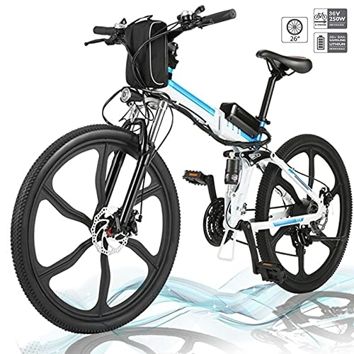 Elektrofahrräder : Faltbares E-Bike, 36V 250W Elektrofahrräder, 8A Lithium Batterie Mountainbike, 26 Zoll Große Kapazität Pedelec mit Lithium-Akku und Ladegerät (Aktualisierung-Weiß)