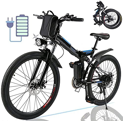Elektrofahrräder : Faltbares E-Bike Elektrofahrrad Mountainbike, 26" Dicke Reifen, mit 36V 8AH Lithium Batterie, Siebtes Getriebe Disc Suspension Fork, LED headlamp, 250W Motors, Speed up to 30km / h
