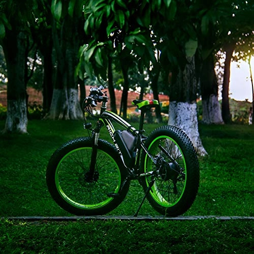 Elektrofahrräder : FENGSHU Rich Bit Elektro Mountain Fett Reifen Bike FS-022 mit Leistungsstarkem 48V 1000 W Motor 17 AH Groe Kapazitt Lithium-Ionen-Batterie fr Mnner (Black-Green)