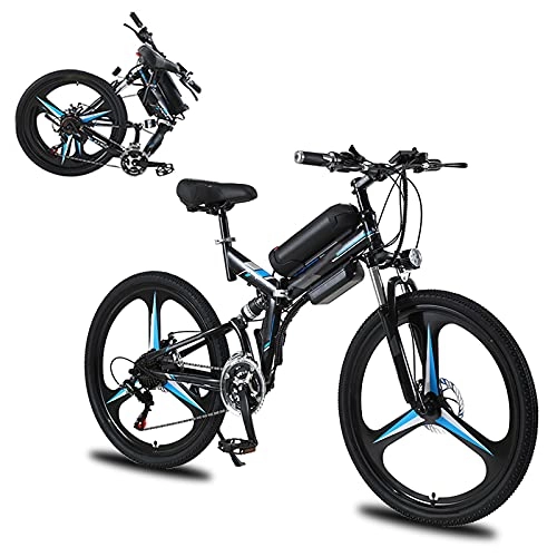 Elektrofahrräder : Fett Reifen Mountainbike, 26 Zoll Elektrofahrrad Schnee E-Bike Falt, All Terrain Mountain Trail Elektrisches Fahrrad, 36V350W-Motor, Wechselbarer 10AH Lithium-Akku, Blau